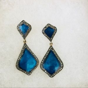 Diamond Blue Enamel Drop Earrings